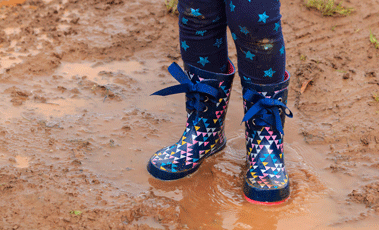 Child wellies in mud